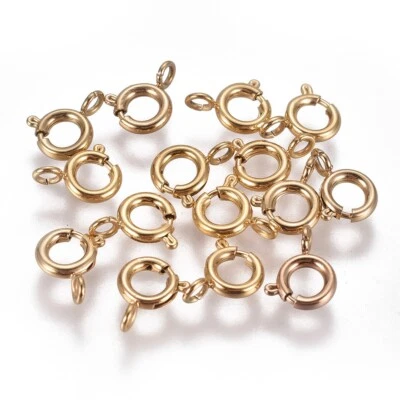 10Pcs Golden 304 Stainless Steel Spring Ring Clasps DIY Jewelry Findings 6x1.6mm - Image 1 of 2