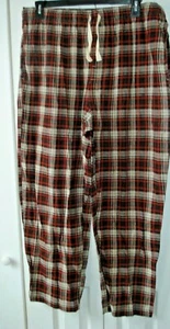 Mens Pajama Bottoms Size XL Flannel Cotton Plaid Brown New - Picture 1 of 2