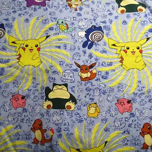 Fabric FQ Cotton Quilt RARE Pokemon Pikachu 1998 NINTENDO Blue - Picture 1 of 2