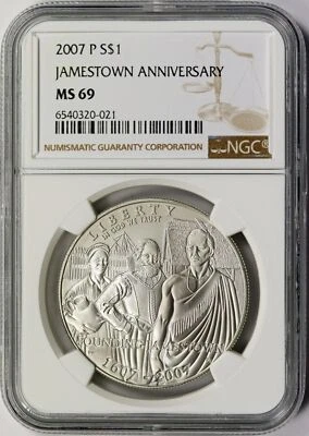 2007-P Jamestown Silver Dollar $1 NGC MS69 - Image 1 of 2