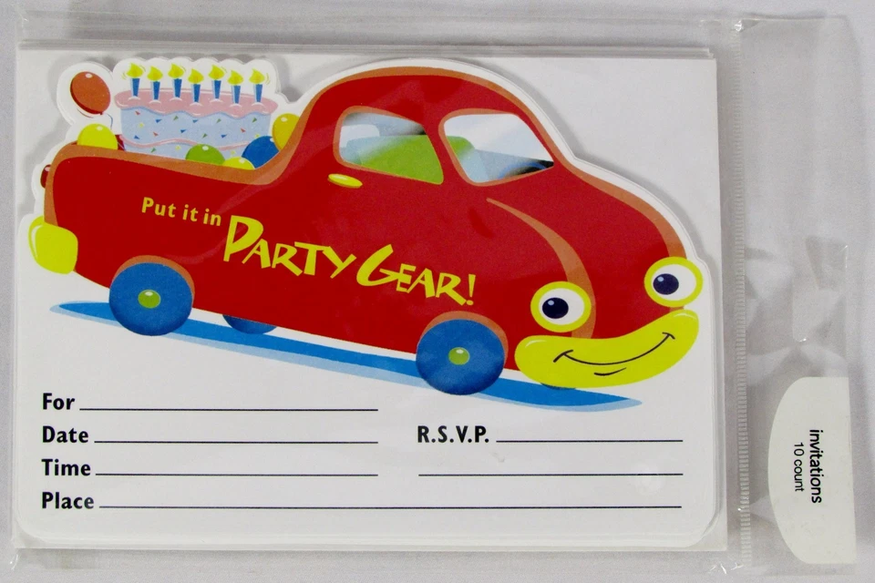AMERICAN GREETING 10-Pack Put It In Party Gear Vehicle Themed Party Invitations - Image 1 of 2