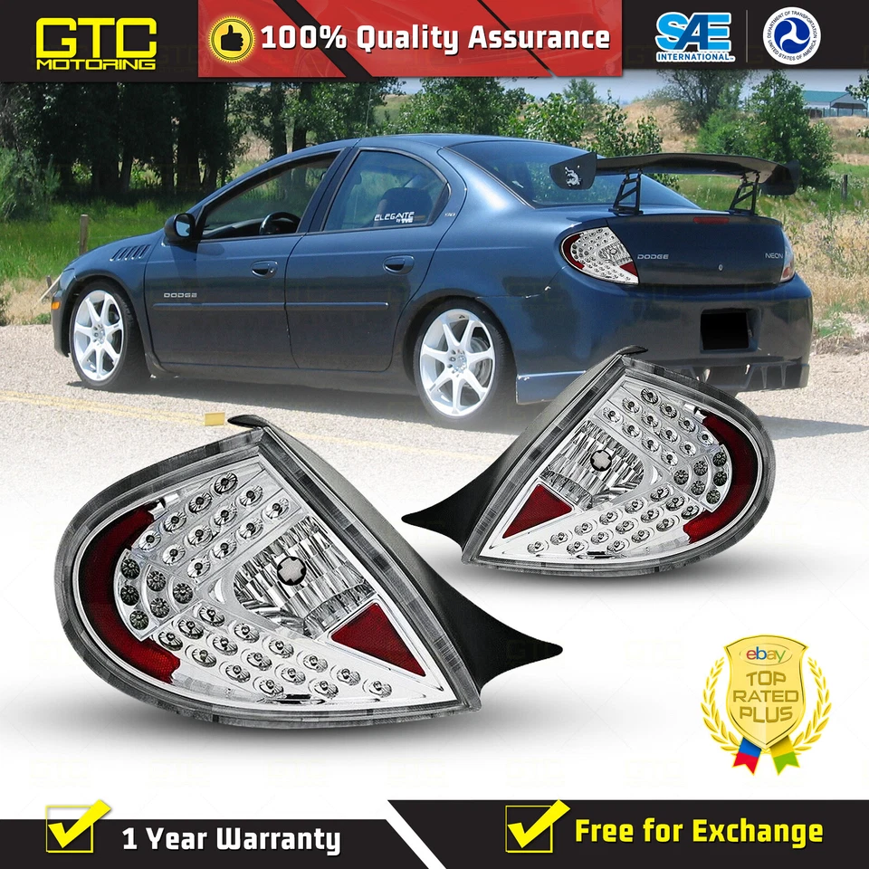 For 2000-2002 Dodge Neon Plymouth Neon LED Tail Lights Lamps Chrome Clear Lens - Image 1 of 4