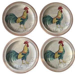Pottery Barn Rustic Rooster Hand Painted Plates Farmhouse Country Set of 4 - Picture 1 of 8