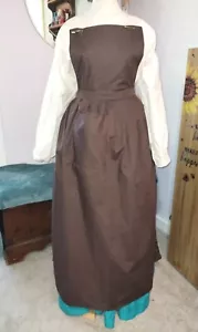 CIVIL WAR~VICTORIAN ERA STYLE- 100% COTTON SOLID DARK BROWN PINNER/ BIB APRON - Picture 1 of 4