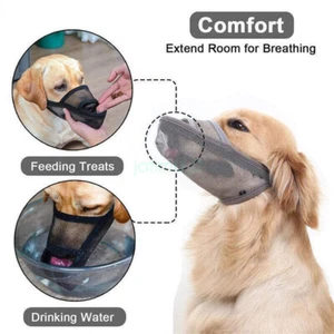 Pet Dog Adjustable Mask Bark Bite Mesh Mouth Muzzle Grooming Anti Stop Chewing - Picture 1 of 23