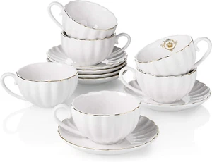 Royal Tea Cups and Saucers, with Gold Trim and Gift Box, British Coffee Cups, Te - Picture 1 of 8