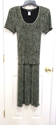 Vestido Connected Crinkle PLISADO 12 Grande Verde Marrón Negro Manga Corta Foto 1 de 4