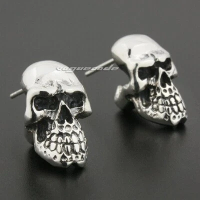 Enormes pendientes de plata de ley 925 con calavera pesada para motociclista punk joyería 8R020D Foto 1 de 4