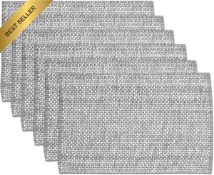 Cotton Placemats Set of 6 Two Tone Woven Gray 13x19 Durable - Picture 1 of 12