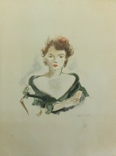 Portrait de jeune femme, André Dignimont, lithographie couleur, vers 1960