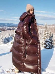 Women Ankle Length Super Long Duck Down Puffer Jacket Coat Hooded Warm Loose Fit - Picture 1 of 25