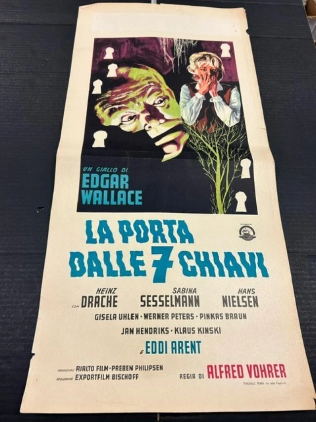 Original 1962 Tür mit sieben Schlössern italienisches Filmplakat Edgar Wallace Horror - Bild 1 von 1