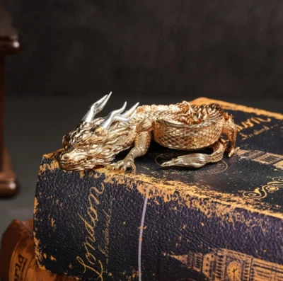 Estatua de dragón en espiral de bronce macizo, estatuilla de dragón, escultura de dragón obra de arte Foto 1 de 4