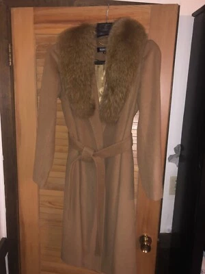 Abrigo de piel de zorro azul Ellen Tracy talla 10 abrigo de piel de lana marrón claro Foto 1 de 4
