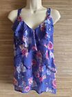 Kut from the Kloth Women's Blouse Small Blue Floral Ruffle Sheer V Neck Tank Top