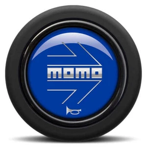 MOMO Horn Button Blue Chromed Logo Standard Round Lip - Picture 1 of 5