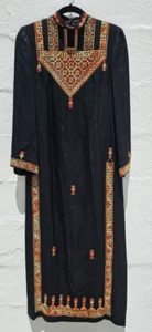 VTG 70s Caftan Dress Med Large Handmade Black Needlepoint Embroidered Festival - Picture 1 of 15