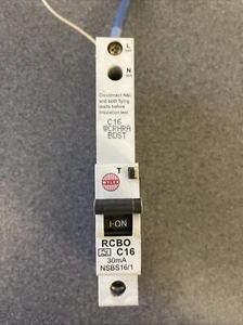 WYLEX 16 AMP Type C 30mA RCBO TYPE A NSBS16/1 C16 16A MCB RCD - Picture 1 of 5