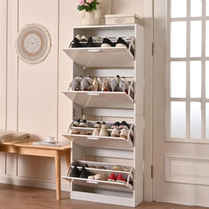 Scarpiera 4 Ante Ripiani Doppia Profondità Porta Scarpe Bianco Lucido 59x169 cm - Foto 1 di 9