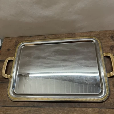 Metall Serviertablett mit Goldrand & Griffen - Bild 1 von 2