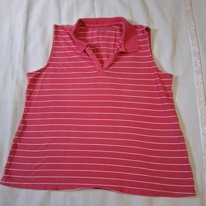 Croft & Barrow Women's XL Pink White Stripe Sleeveless V-Neck Top Pre-Owned A12 - Picture 1 of 7