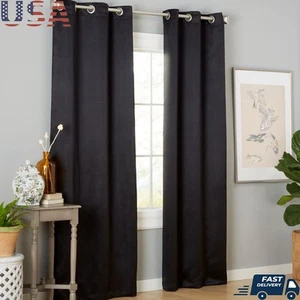Room Darkening Grommet Curtains Pair Thermal Insulation Elegant Panels 38x96 New - Picture 1 of 9