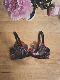 Agent Provocateur Zuri Black, Red & Blue Floral Plunge Bra - Black Multi 34D