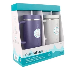 ThermoFlask 40 oz Insulated Stainless Steel Tumbler w Handle and Straw Lid 2pack - Picture 1 of 6