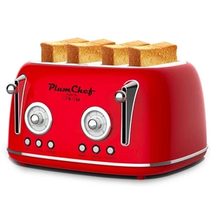 4 Slice Retro Style Toaster, Dual Control Toaster with Warming Rack, 6 Browning  - Picture 1 of 12