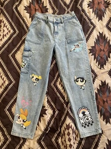 Y2K Cartoon Network Power Puff Girls x Justice Cargo Jeans Girls Size 18 26x25.5 - Picture 1 of 12