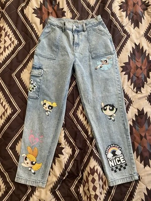Y2K Cartoon Network Power Puff Girls x Justice Cargo Jeans Girls Size 18 26x25.5 - Image 1 of 4