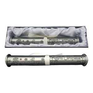 Birth Certificate Holder Engraving Keepsake Tube Stork Baby Gift Pewter - Picture 1 of 10