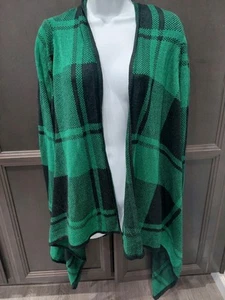 Maglione donna Merona nero e verde a quadri taglia XL cardigan aperto davanti - Foto 1 di 6