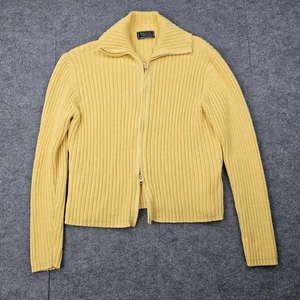 Vintage American Outpost Sweater Womens Large Yellow Ribbed Cotton Cardigan 90s - Picture 1 of 6