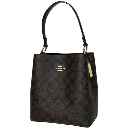 Y0705 Borsa a secchiello Coach Signature piccola città 2 vie borsa a tracolla tela rivestita