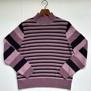 Pendleton 100% Cotton Striped Mock Neck Knit Sweater Light Dark Purple Women’s L - Picture 1 of 15