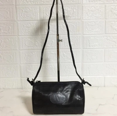 Valentino Garavani Vintage Shoulder Bag Classic Black PVC Purse Italy Design - Image 1 of 4