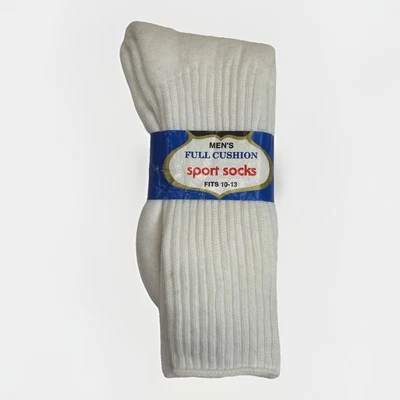 VTG Crew Socks USA Made 10-13 Orlon Acrylic Cushion White NOS 80s 90s Men's - Image 1 of 4