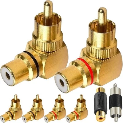 Adaptador RCA ângulo reto 90 graus RCA plugue fono fêmea para macho banhado a ouro C... - Imagem 1 de 4