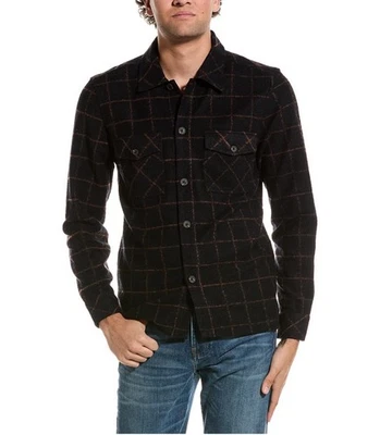 REISS Pearce Shirt Mens Size M Navy Plaid Button Up Long Sleeve Wool Poly - Image 1 of 4