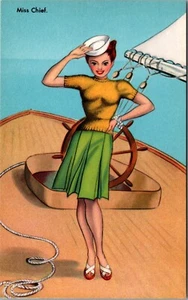 ATTRACTIVE SEXY WOMAN 1920-1940s BABE Collectible Antique Postcard Miss Chief - Picture 1 of 2