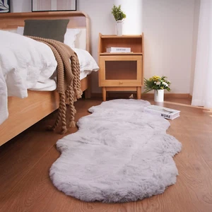 Soft Faux Sheepskin Runner Rug 2x6 Grey Fluffy Plush Shag Carpet for Bedroom - Picture 1 of 12