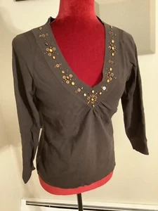 Ann Taylor Loft V-Neck Cotton Blend Sequins Top - Picture 1 of 6