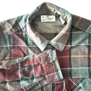 Sears Flannel Shirt Large Wool Blend Plaid Button Up Shacket Vintage Christmas - Picture 1 of 15