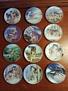 VTG 1998 "YEAR OF THE WOLF" COMPLETE 12 MINI PLATES SET MINT HAMILTON COLLECTION - Picture 1 of 6