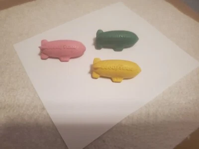 3 Gomas de borrar lápiz goma 2" Goodyear neumático dirigible rosa amarillo verde  Foto 1 de 4