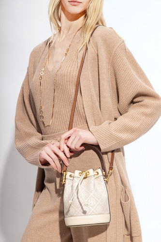 Nuova borsa a tracolla Tory Burch avorio monogramma T mini secchiello 80534 $368