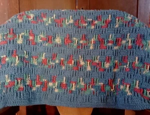 New Vintage Handmade Crochet Afghan Blue Multi Color 36" x 50" Lap Blanket - Picture 1 of 7