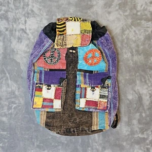 Rising International Patchwork Stonewashed Drawstring Backpack - Picture 1 of 5