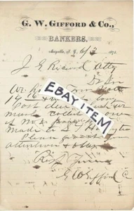 1875 Mayville NY New York G. W GIFFORD & COMPANY BANKERS carta intestata bancaria BANCA - Foto 1 di 1